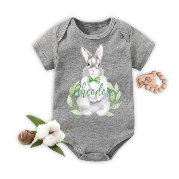 Pink&Green Bunny Easter Bodysuit For Baby