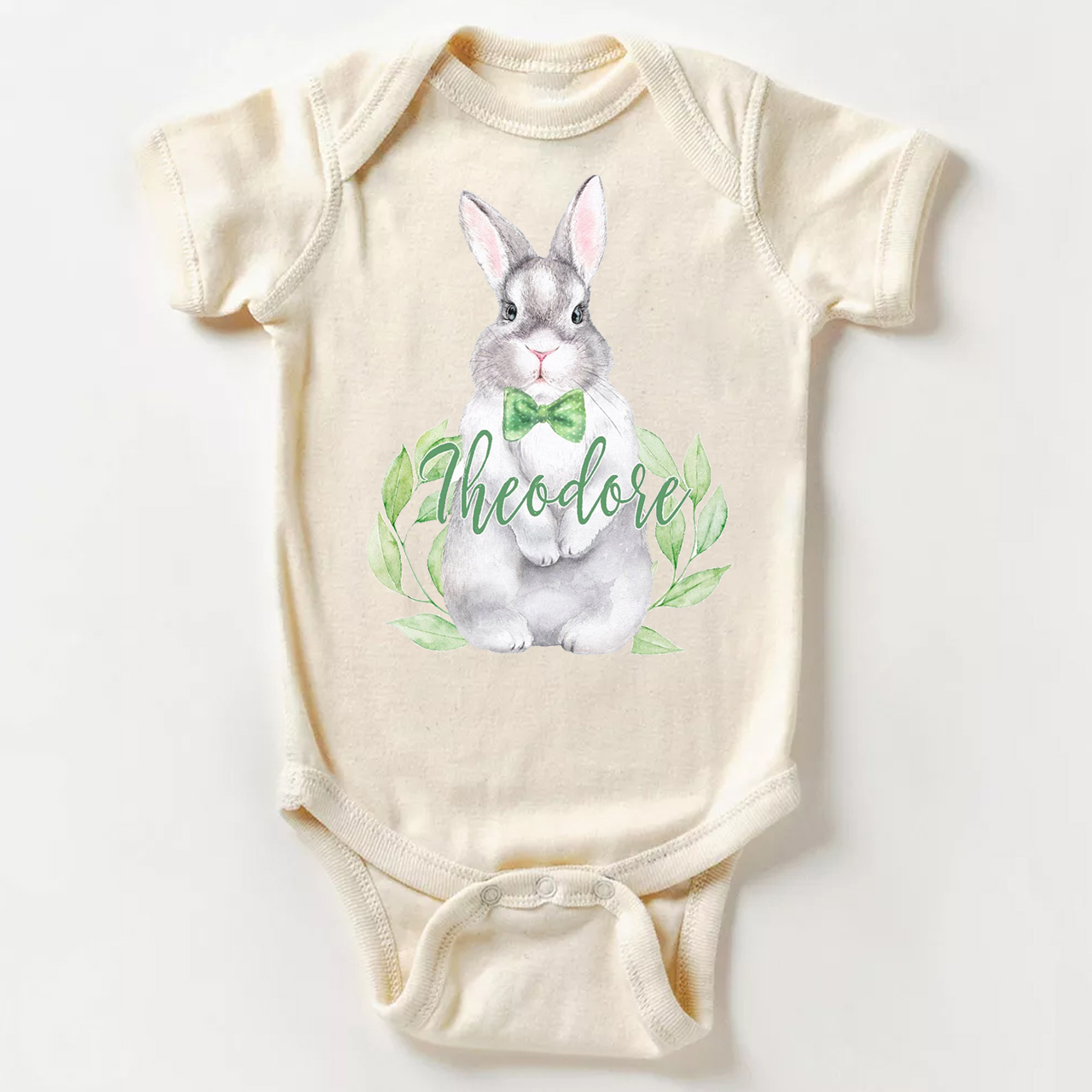 Pink&Green Bunny Easter Bodysuit For Baby