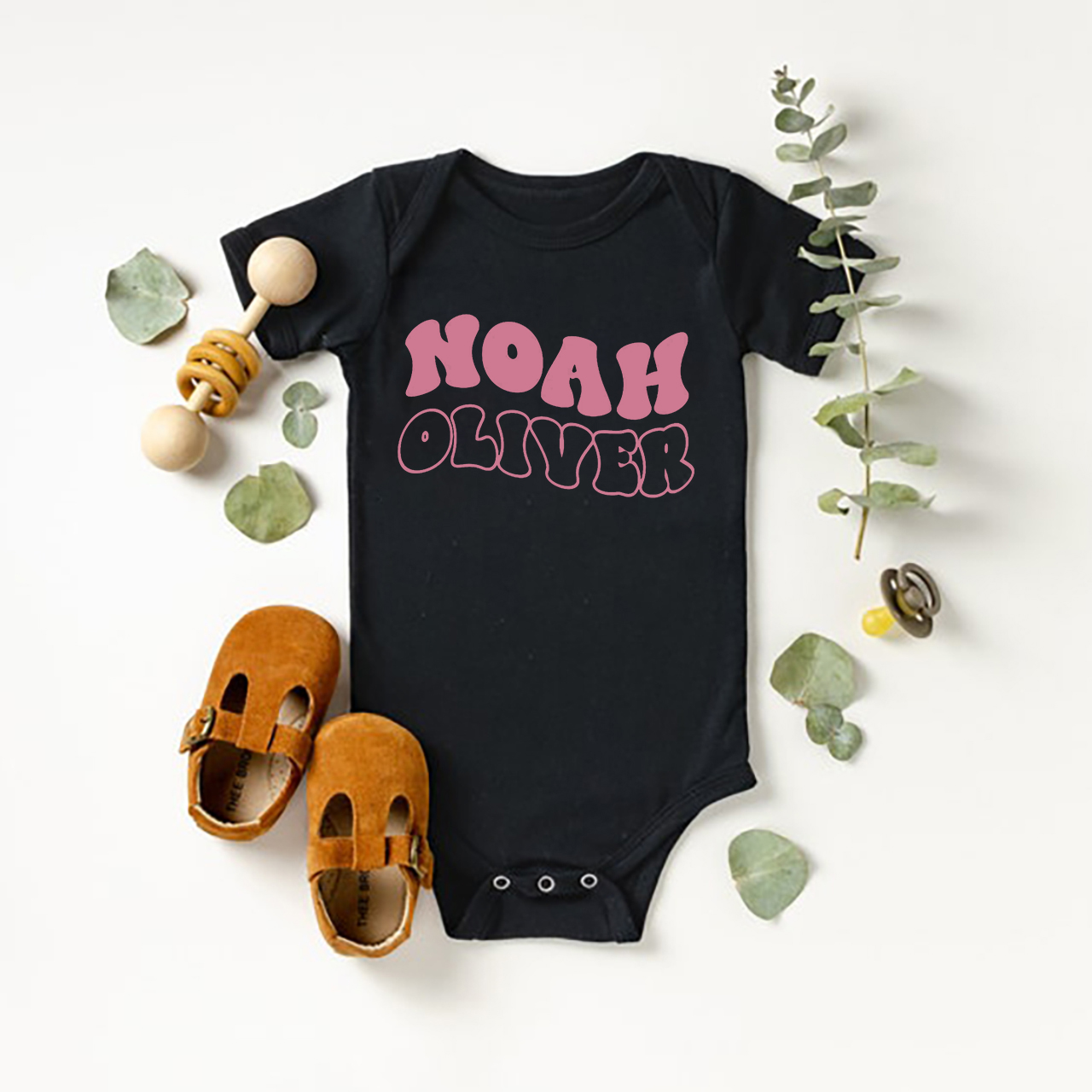Personalized Cute Retro Wavy Name Bodysuit For Baby