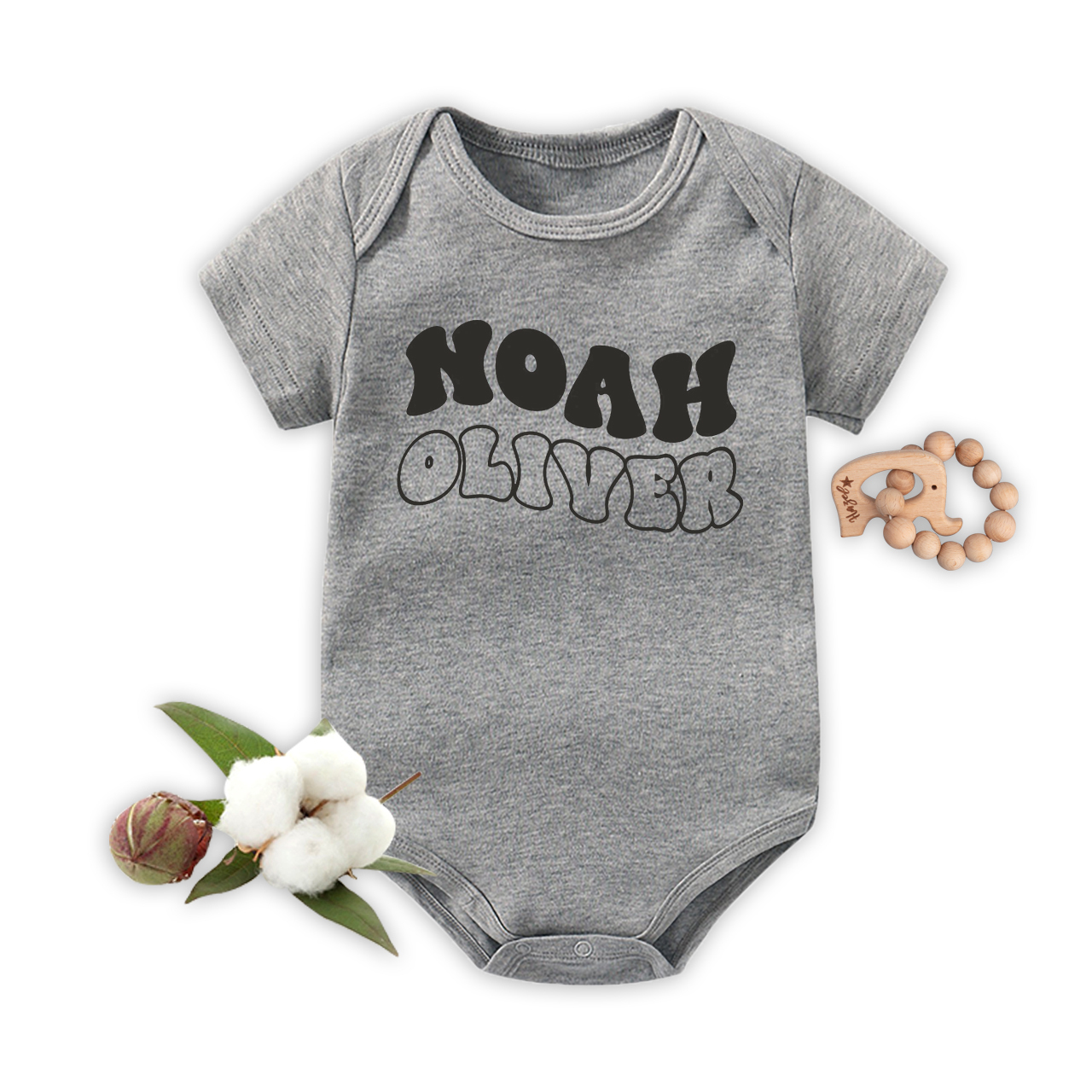Personalized Cute Retro Wavy Name Bodysuit For Baby