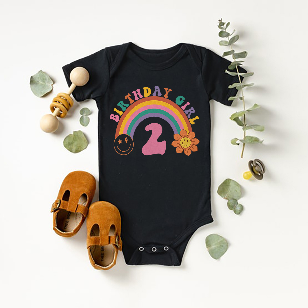 2nd Birthday Girl Rainbow Bodysuit For Baby