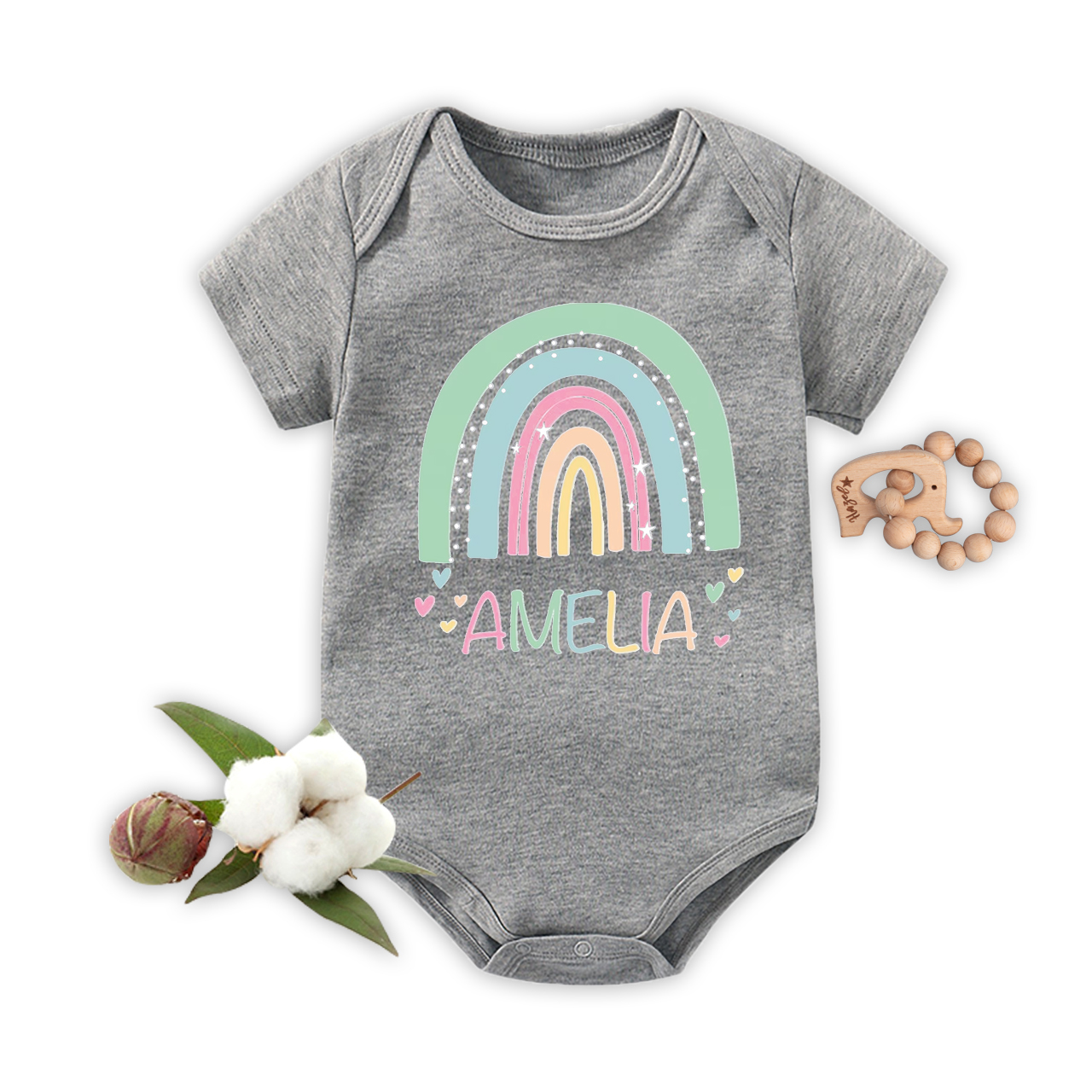 Green&Blue Rainbow Personalized Name Bodysuit For Baby
