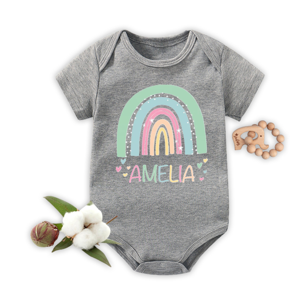 Green&Blue Rainbow Personalized Name Bodysuit For Baby