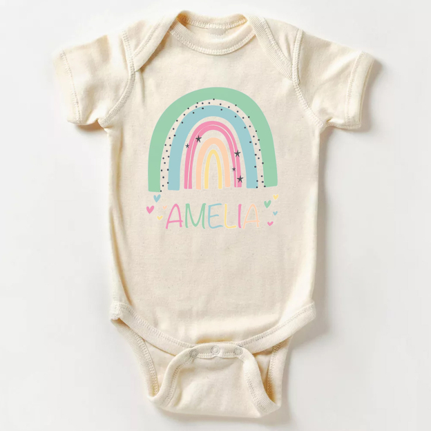 Green&Blue Rainbow Personalized Name Bodysuit For Baby
