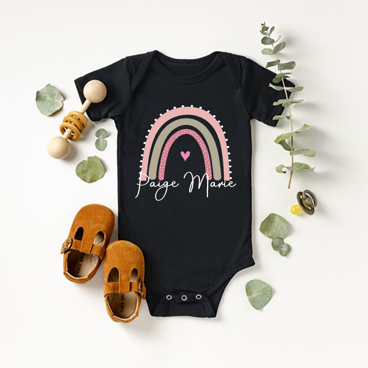 Rainbow Girls Personalized Name Bodysuit For Baby