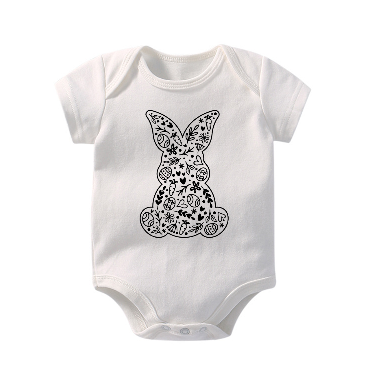 Spring Floral Bunny Happy Easter Baby Bodysuit