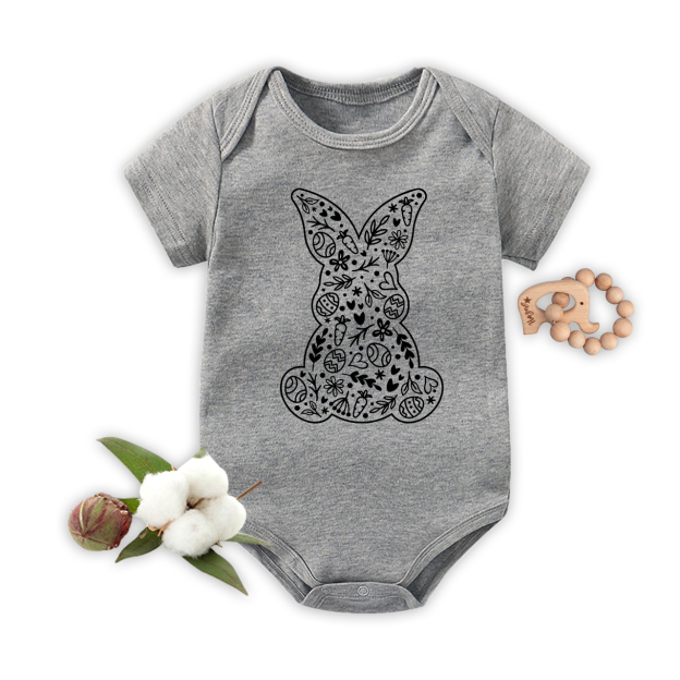 Spring Floral Bunny Happy Easter Baby Bodysuit
