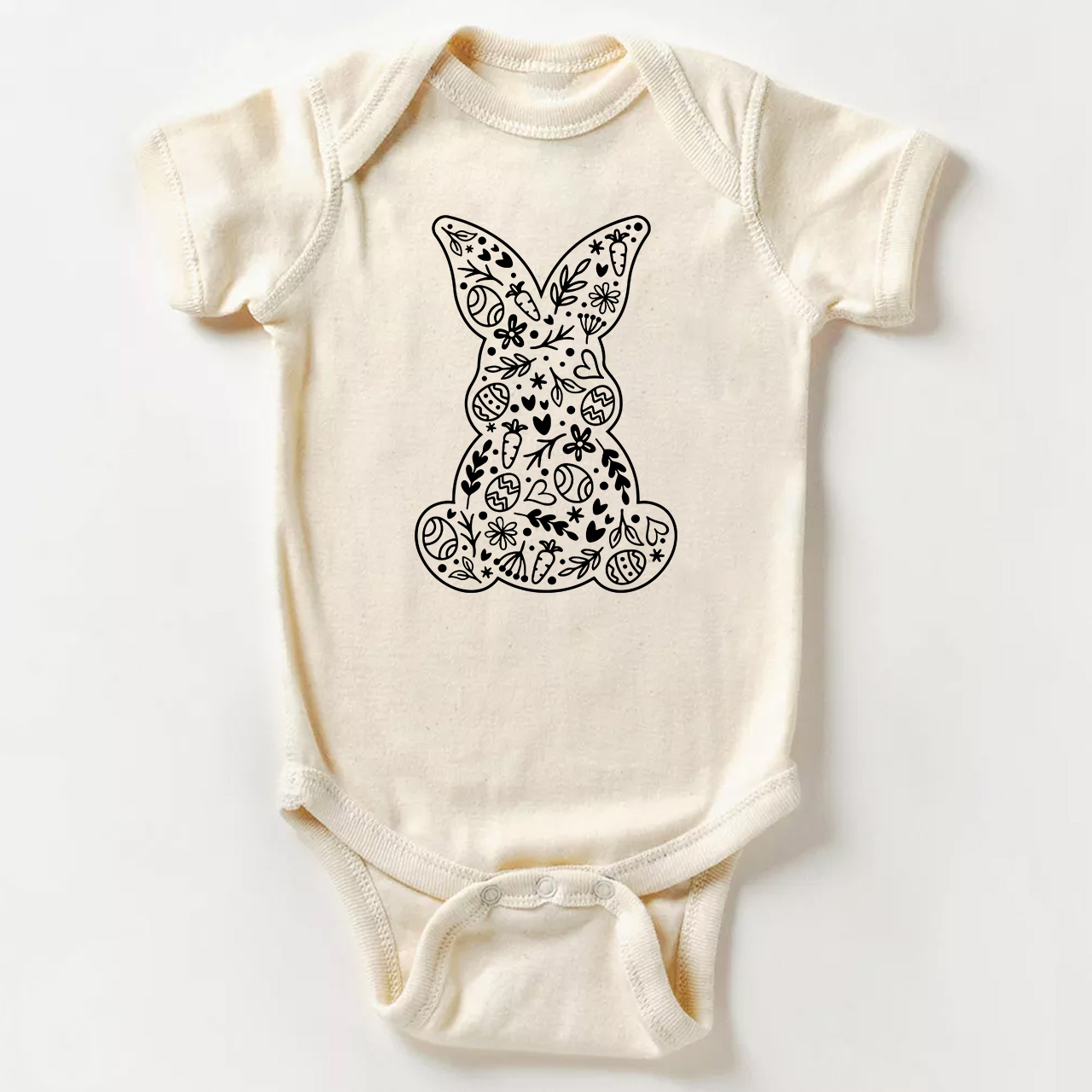 Spring Floral Bunny Happy Easter Baby Bodysuit