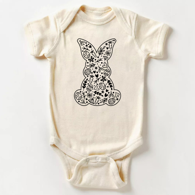 Spring Floral Bunny Happy Easter Baby Bodysuit