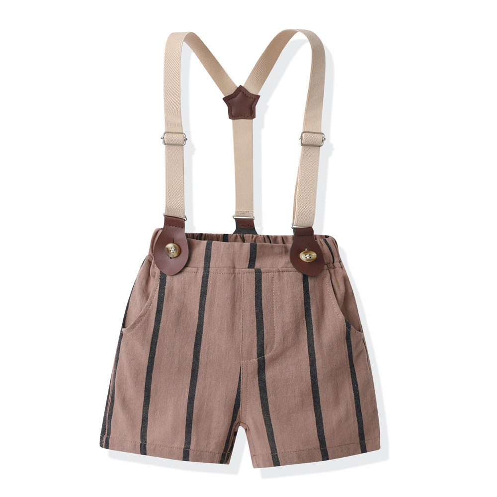 Lapel Collar Short Sleeve Overalls Gentleman Suit