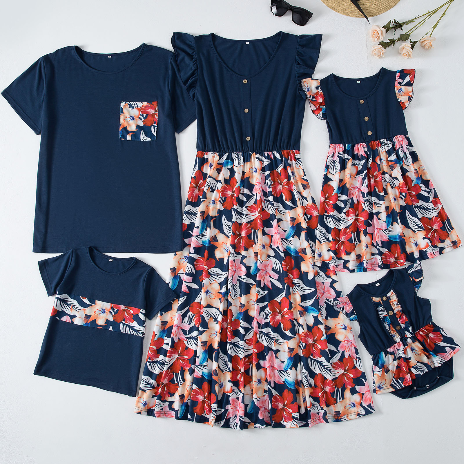 Navy Flower Family Outfits
