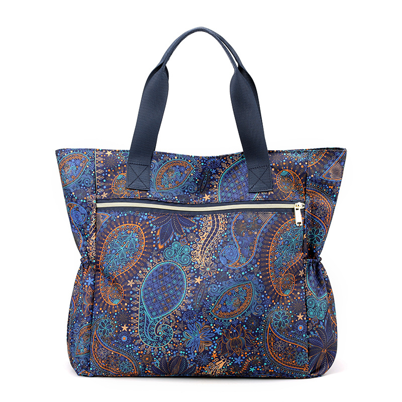 Blue Cashew Flower Double Side Zipper Shoulder Bag For Mom