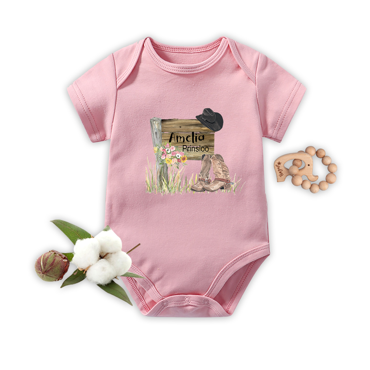 Personalized Cowboy Girls Baby Bodysuit