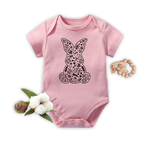 Spring Floral Bunny Happy Easter Baby Bodysuit