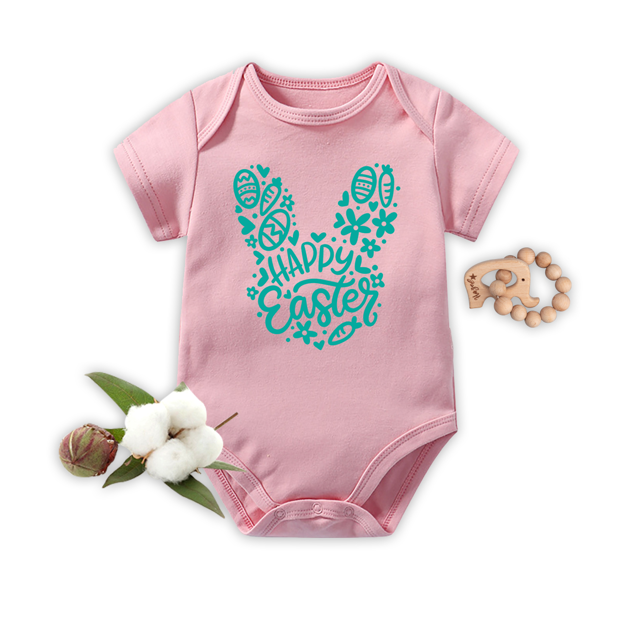 Happy Easter Colorful Bunny Baby Bodysuit