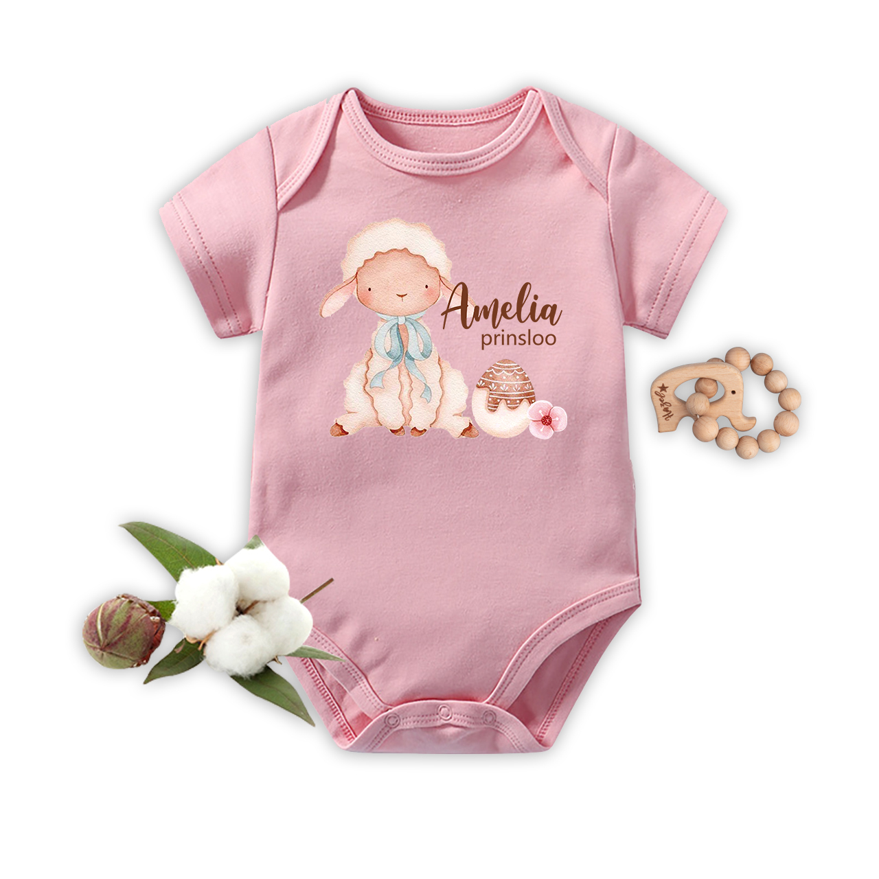 Personalized Cute Watercolor Bunny And Egg Baby Bodysuit