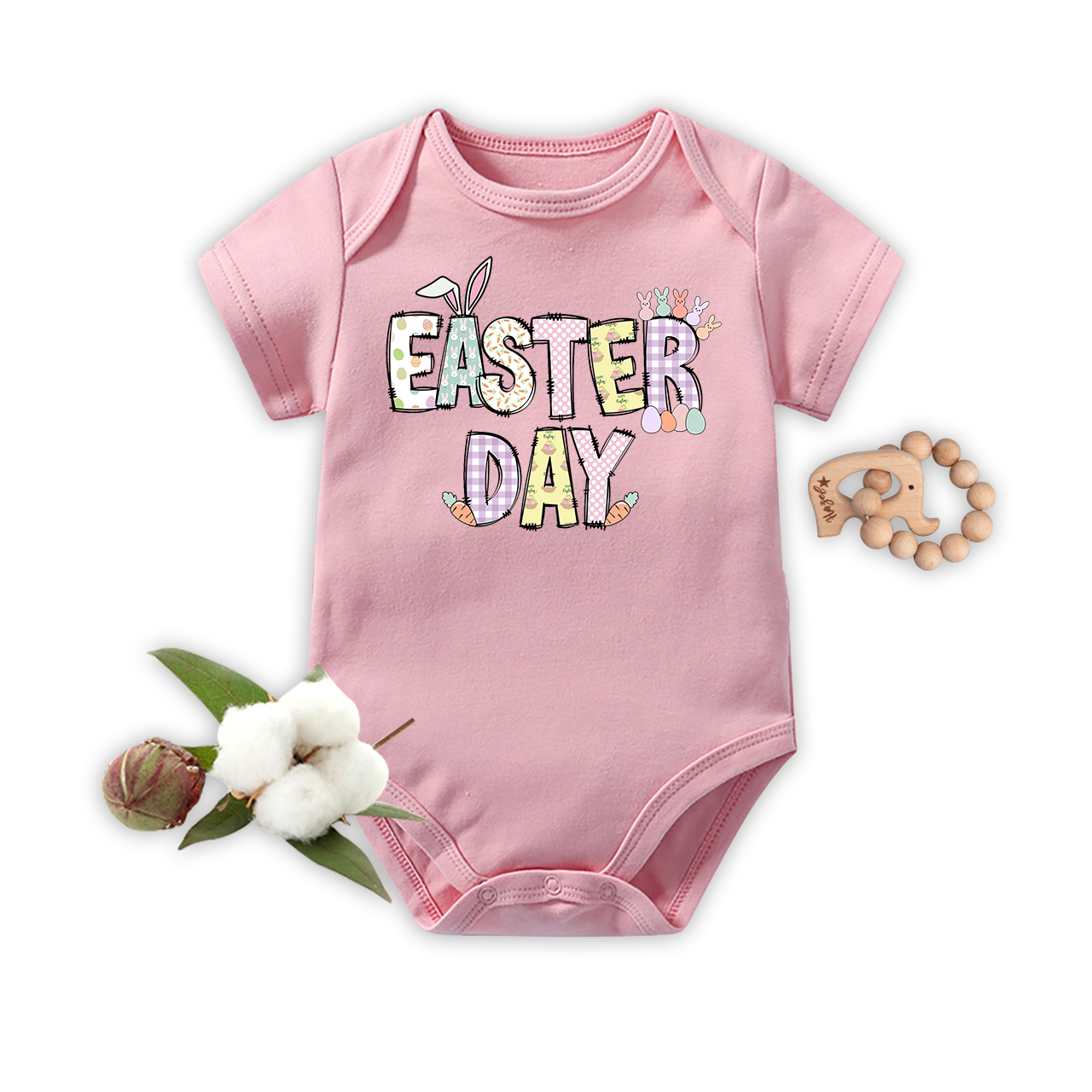 Personalized  Alphabet Bunny Easter Eggs Bodysuit For Baby