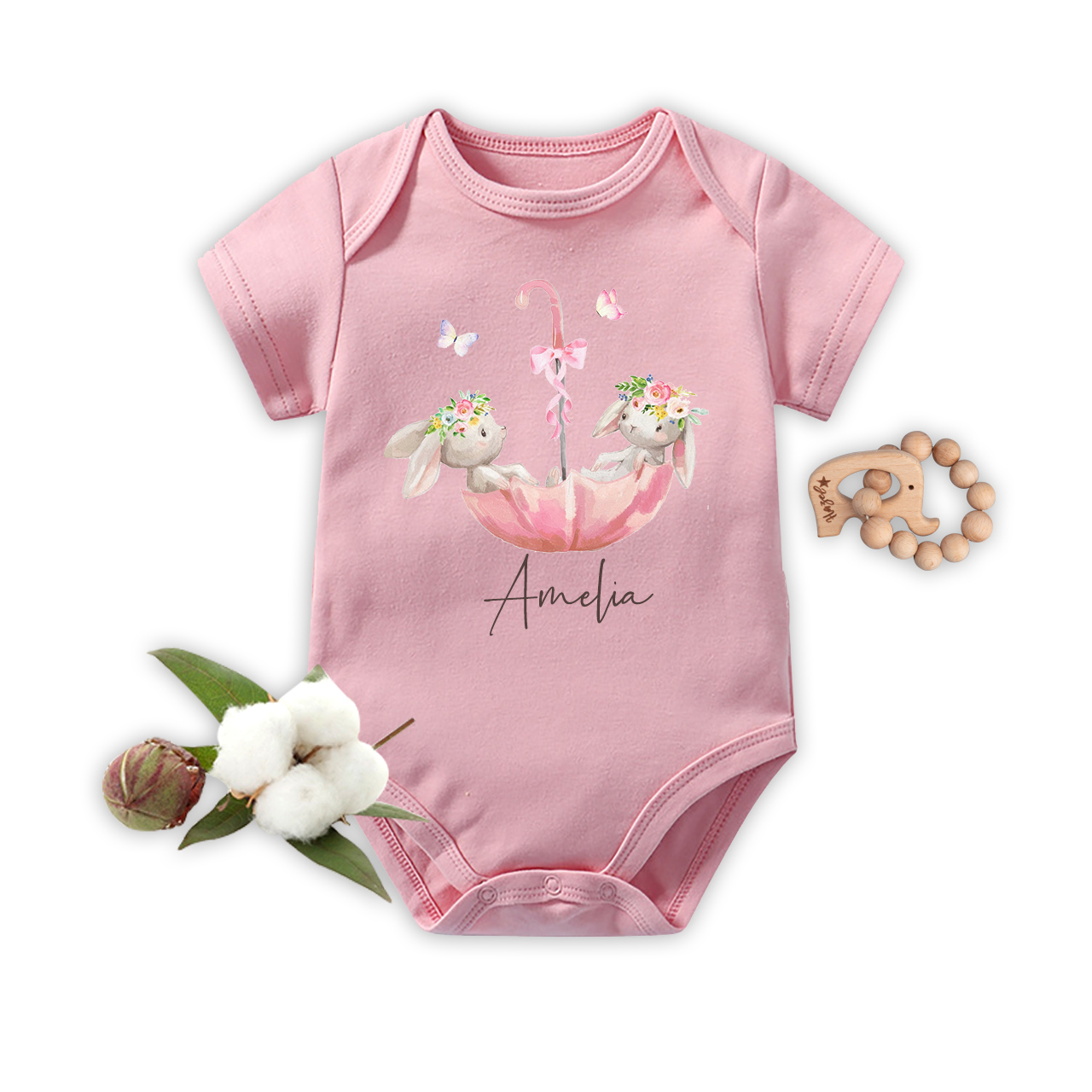 Bunny In Umbrella Bodysuit For Baby