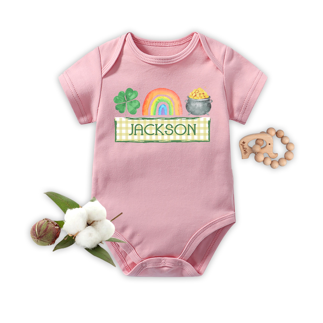 Personalized Clover Rainbow Heat Press St. Patrick's Day Baby Bodysuit