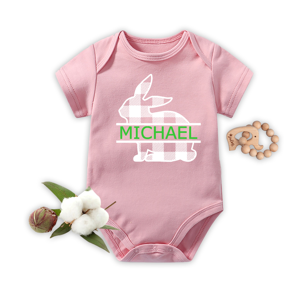 Personalized Blue&Pink Bunny Bodysuit For Baby