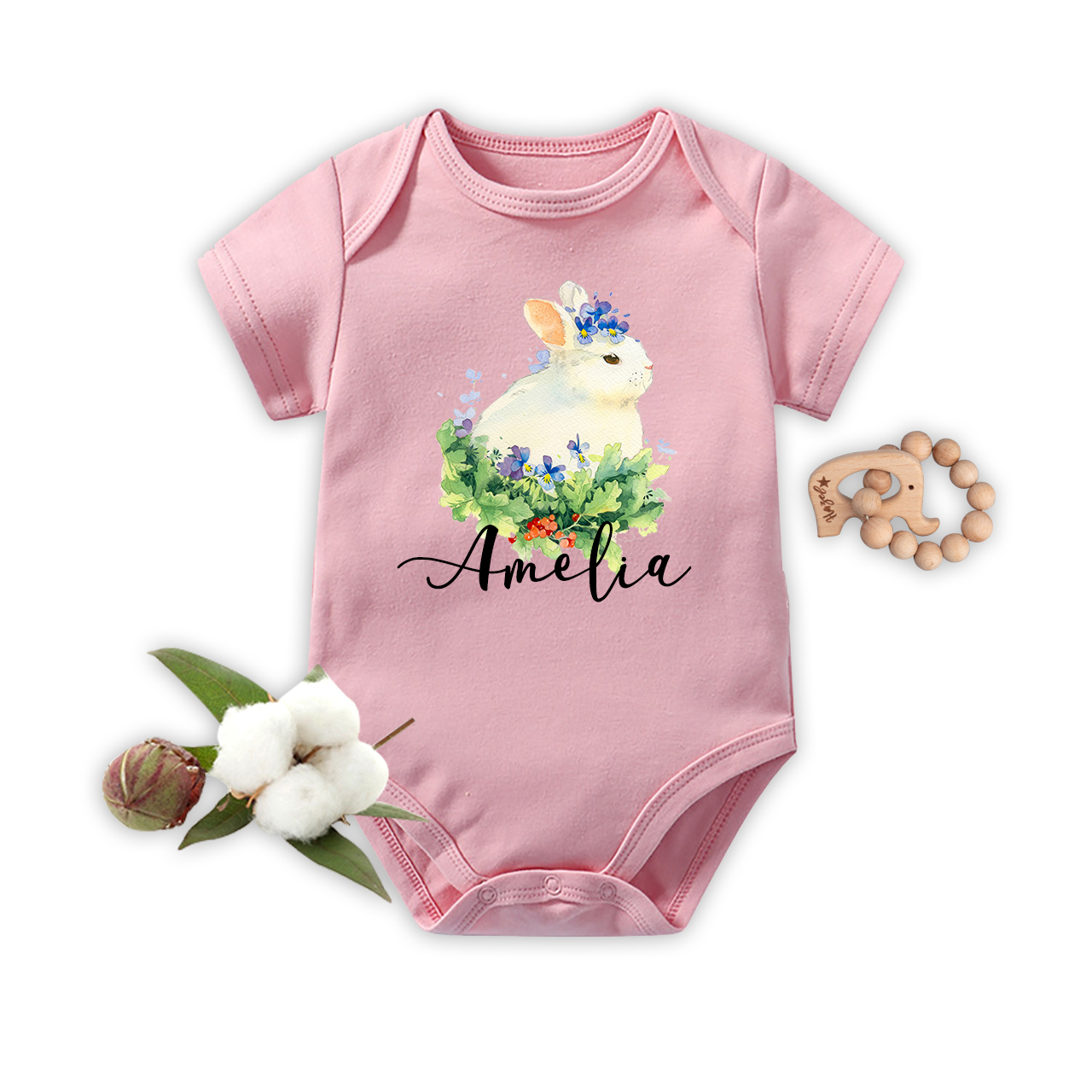 Personalized Bunny Grass Bodysuit For Baby