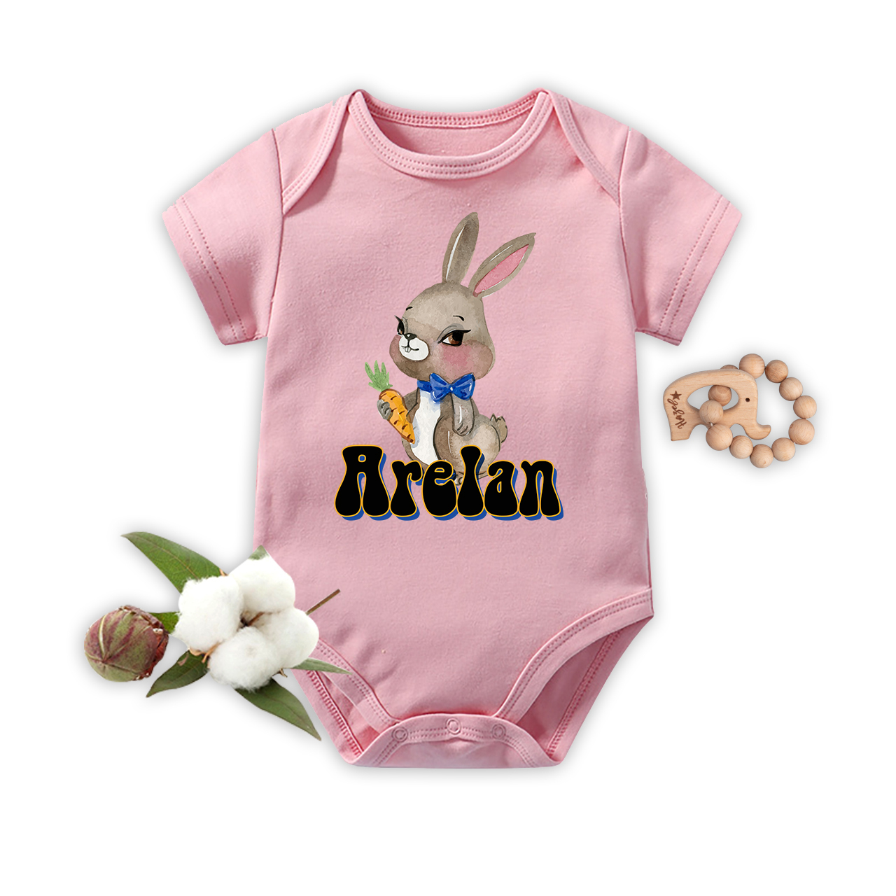 Personalized Blush Bunny Bodysuit For Baby