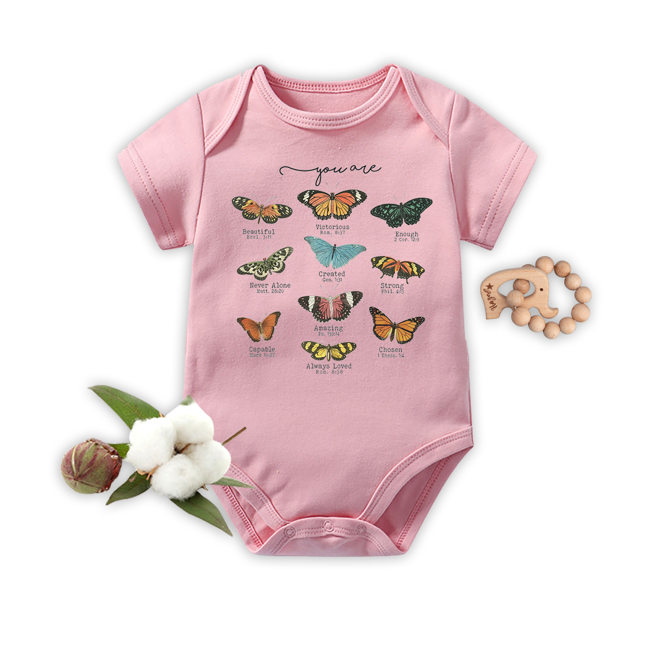 Bible Verse Butterfly Natural Christian Bodysuit For Baby