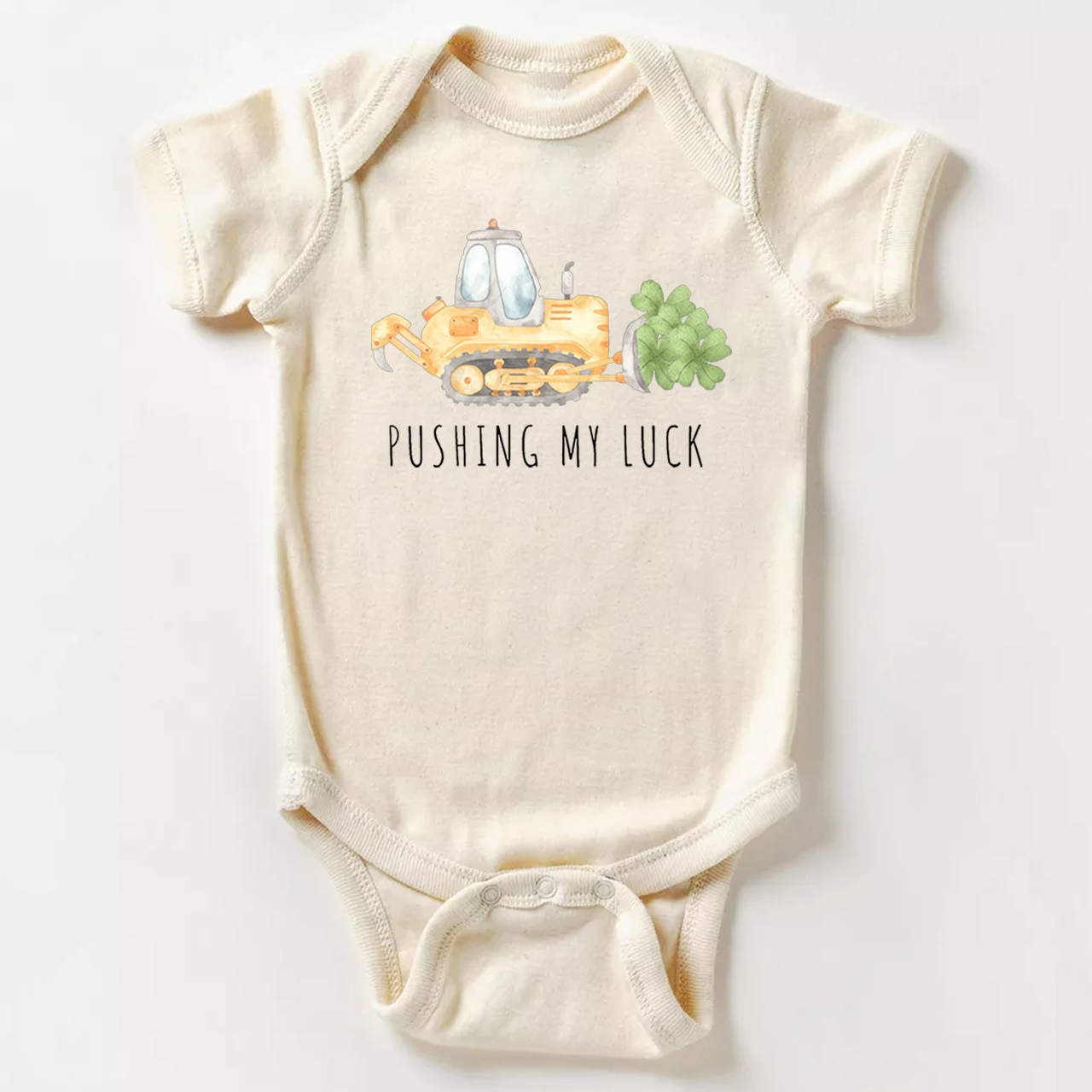 Watercolor Pushing My Luck Construction St. Patrick's Day Baby Bodysuit