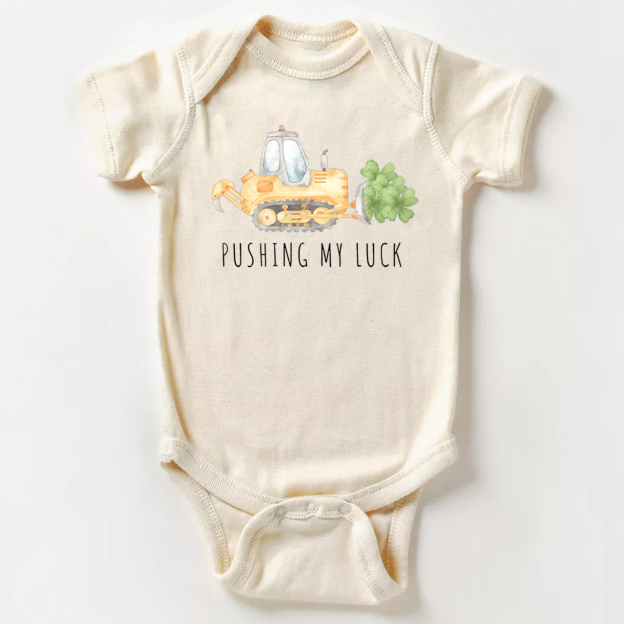 Watercolor Pushing My Luck Construction St. Patrick's Day Baby Bodysuit