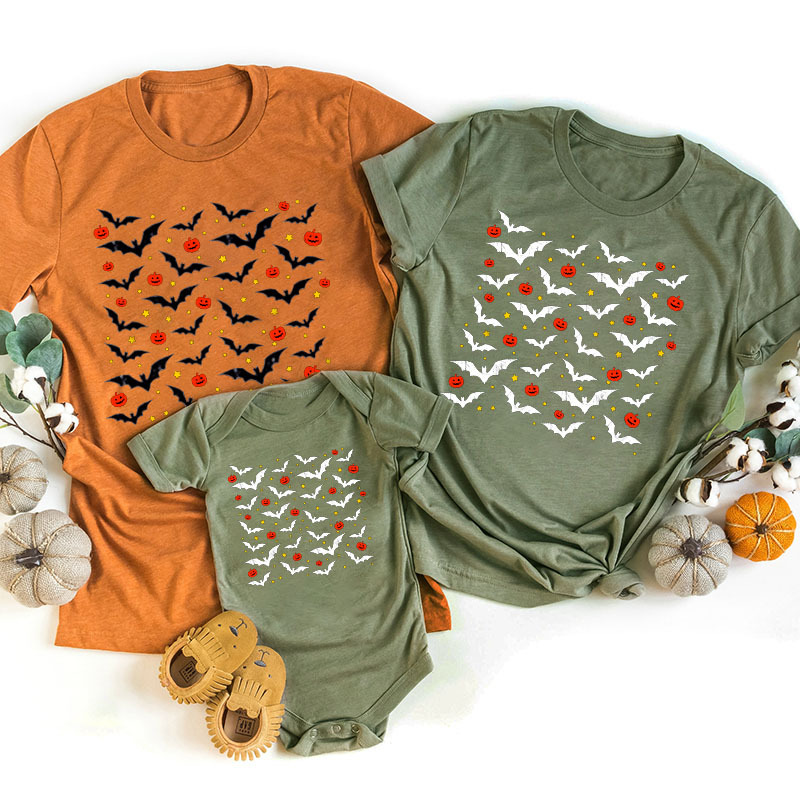 Halloween Bats And Pumpkins Matching Family Tees