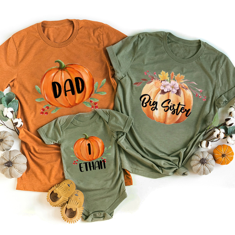 Personalized Pumpkin Family Matching With Name Tees