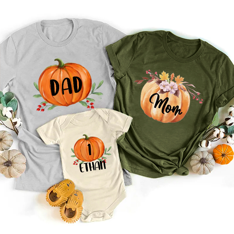 Personalized Pumpkin Family Matching With Name Tees
