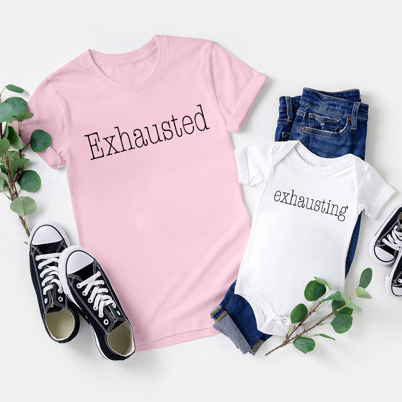 Exhausted & Exhausting Design For Father's Day Matching Shirts