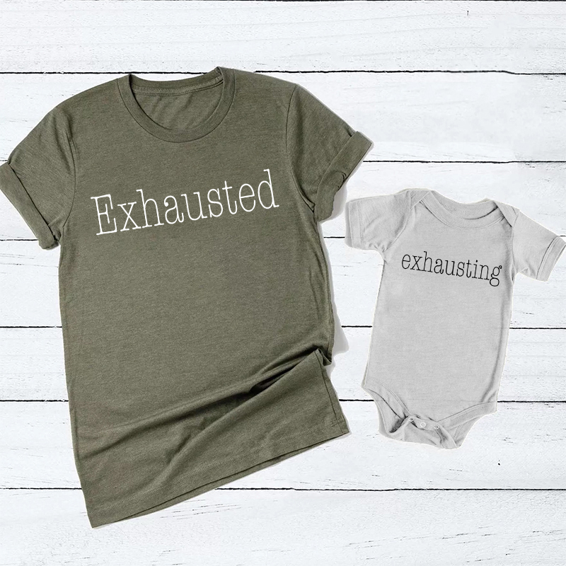 Exhausted & Exhausting Design For Father's Day Matching Shirts