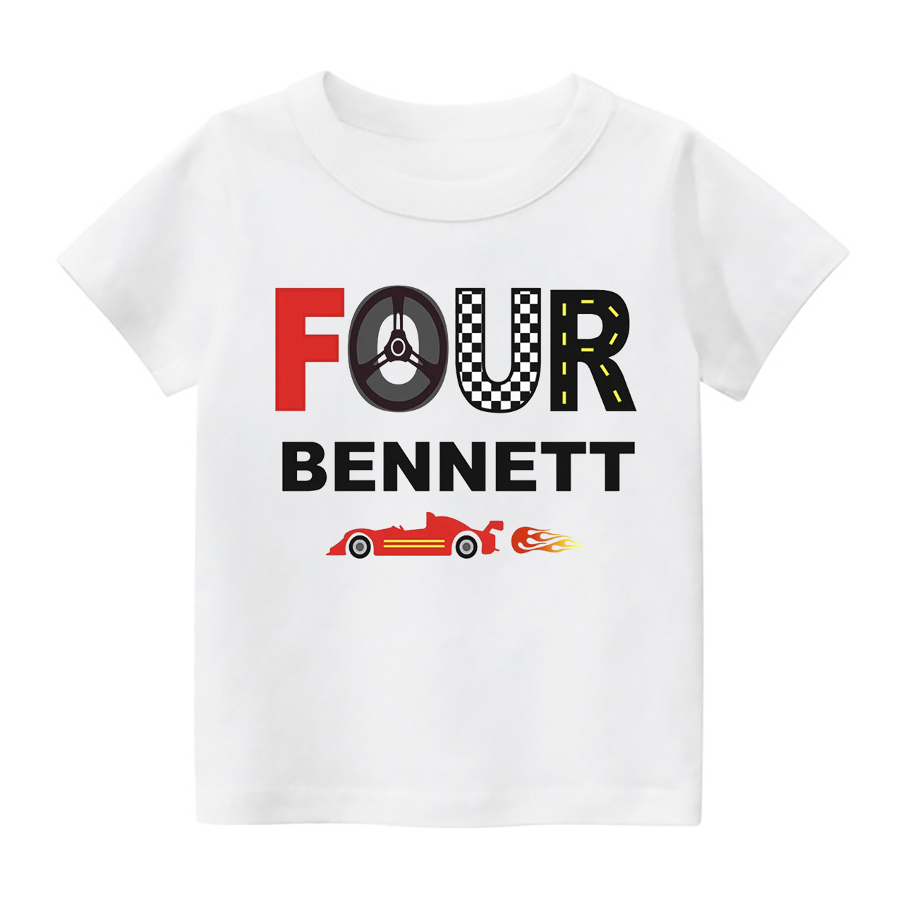Personalized Fourth Birthday Racecar Shirt For Kids