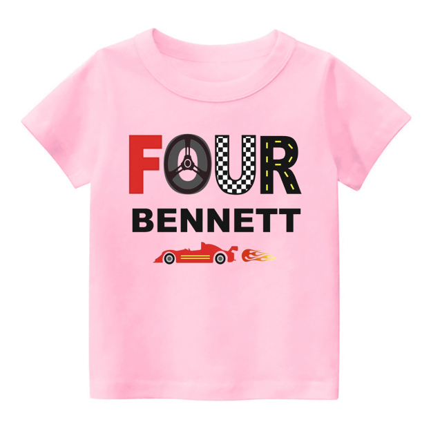 Personalized Fourth Birthday Racecar Shirt For Kids