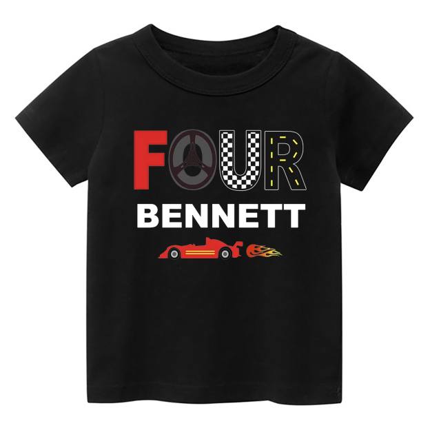 Personalized Fourth Birthday Racecar Shirt For Kids