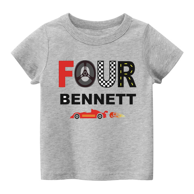 Personalized Fourth Birthday Racecar Shirt For Kids