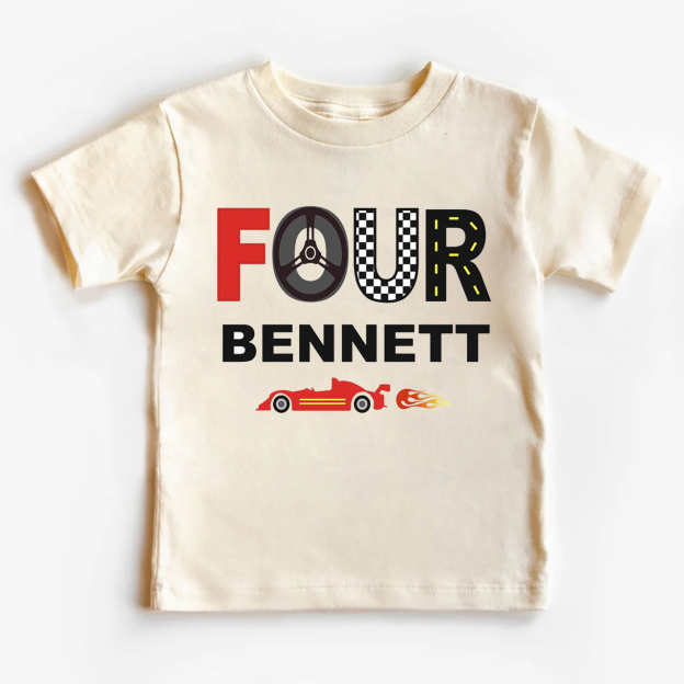 Personalized Fourth Birthday Racecar Shirt For Kids