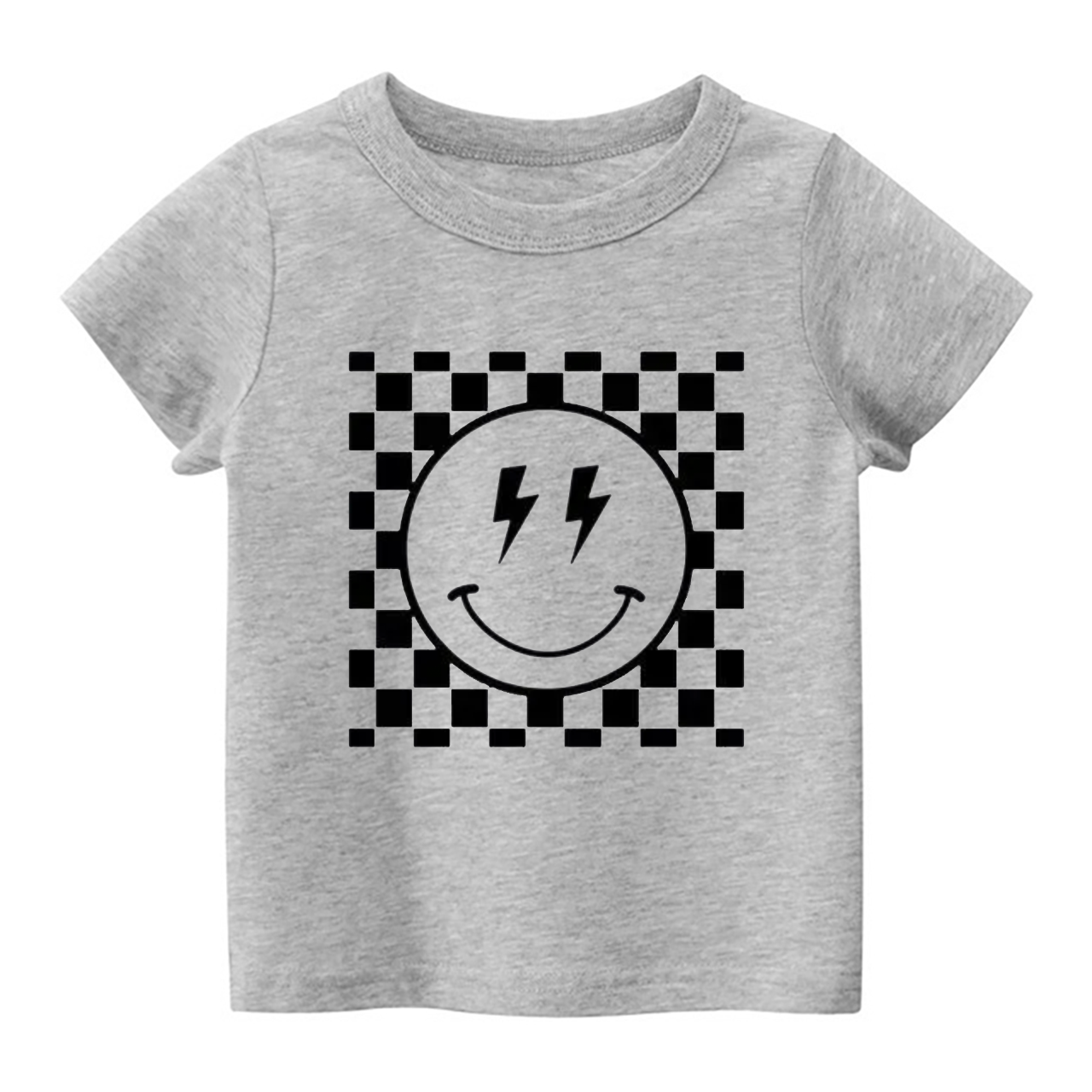 Lightning Eyes Smiley Face Checkered Kids Shirt
