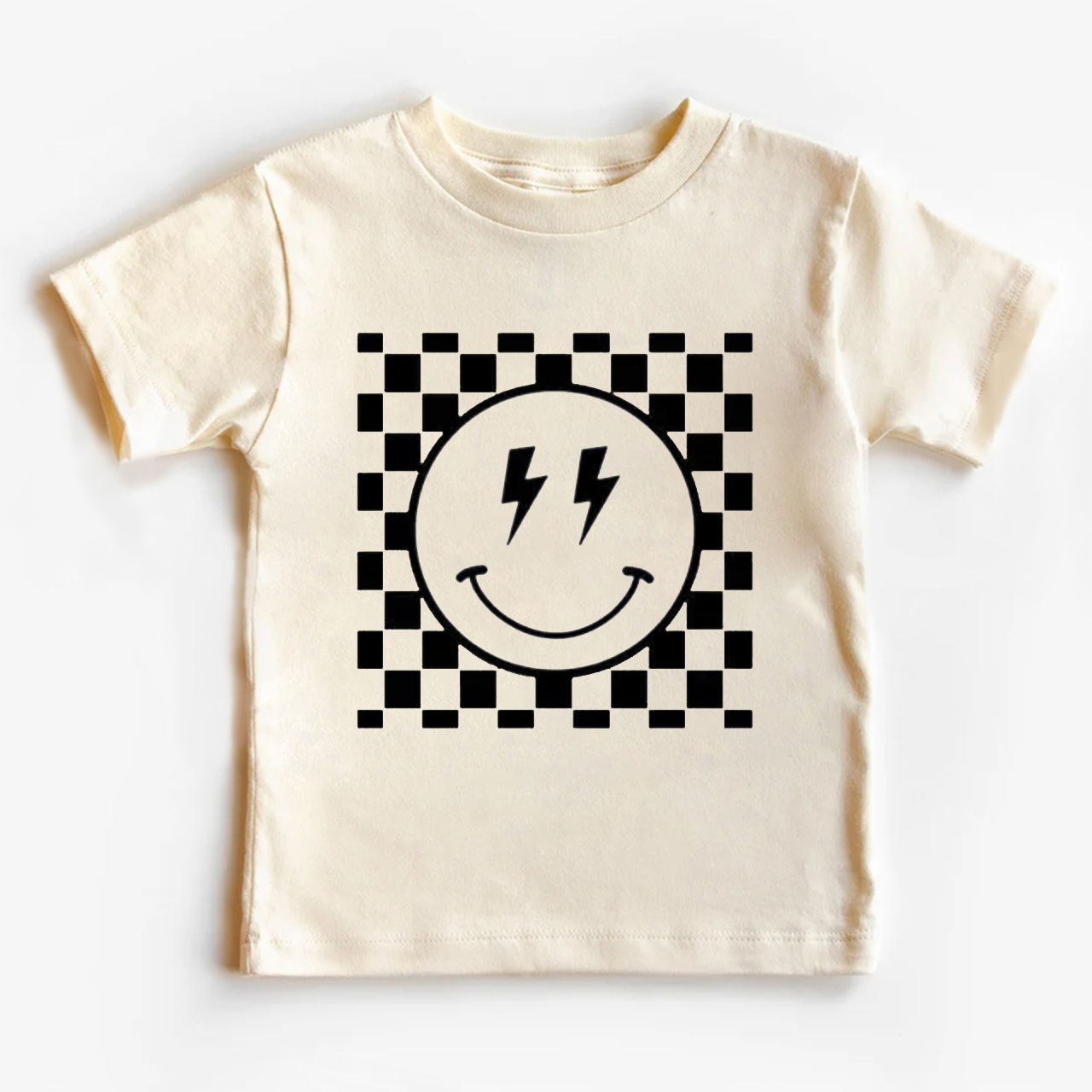 Lightning Eyes Smiley Face Checkered Kids Shirt