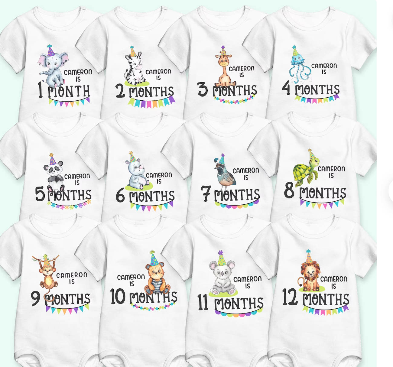 Personalized Animal Milestone Baby Bodysuit