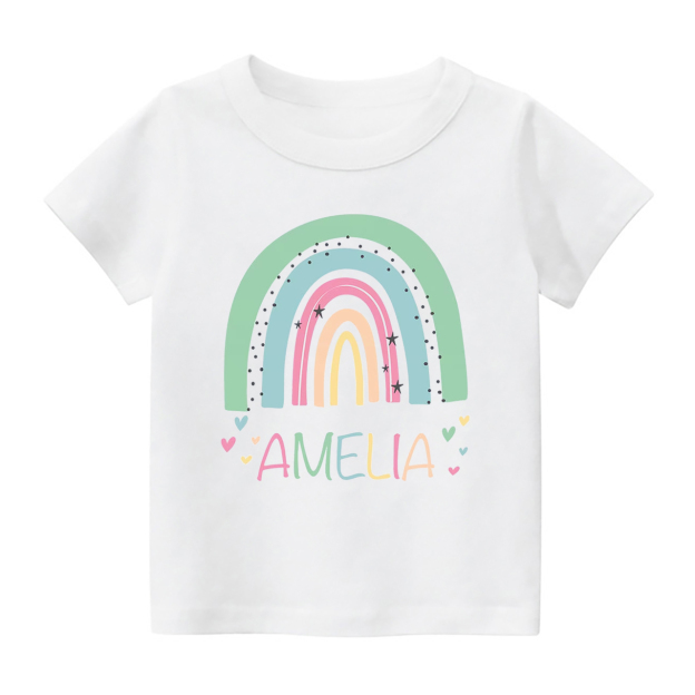Green&Blue Rainbow Personalized Name Kids Shirt