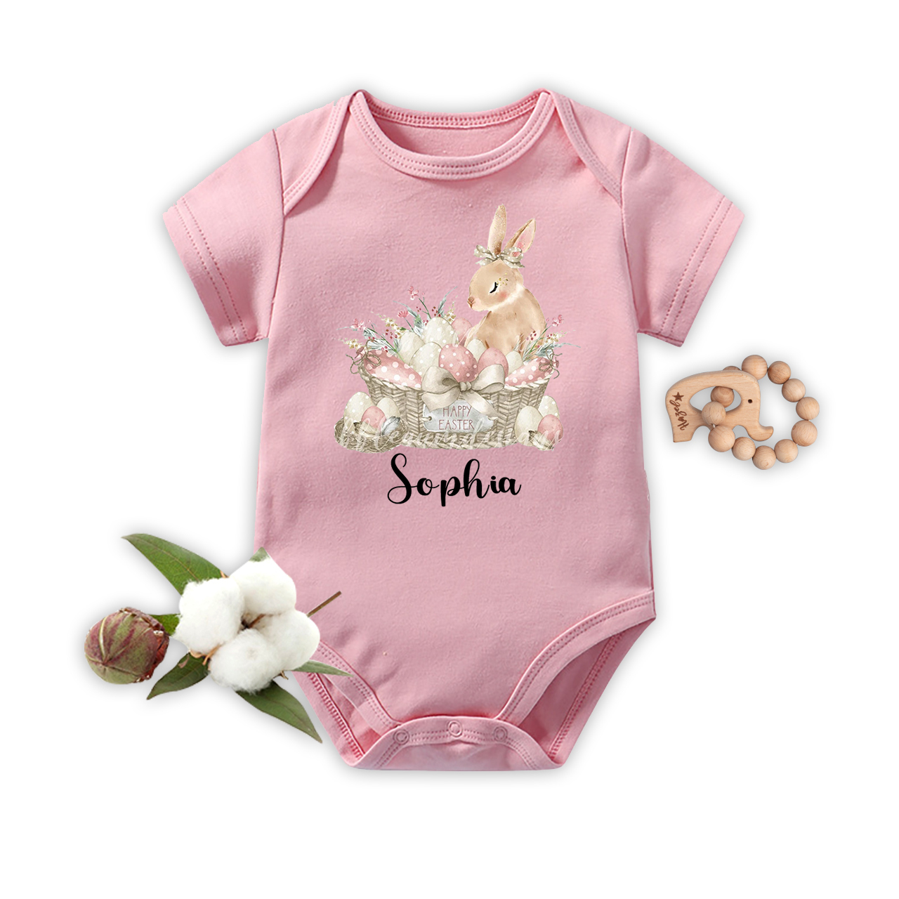 Happy Easter Bunny Basket Baby Bodysuit