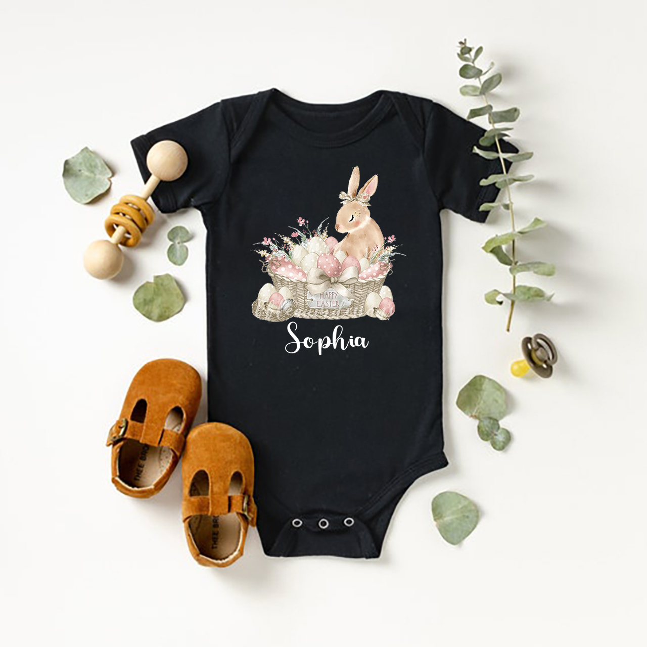 Happy Easter Bunny Basket Baby Bodysuit