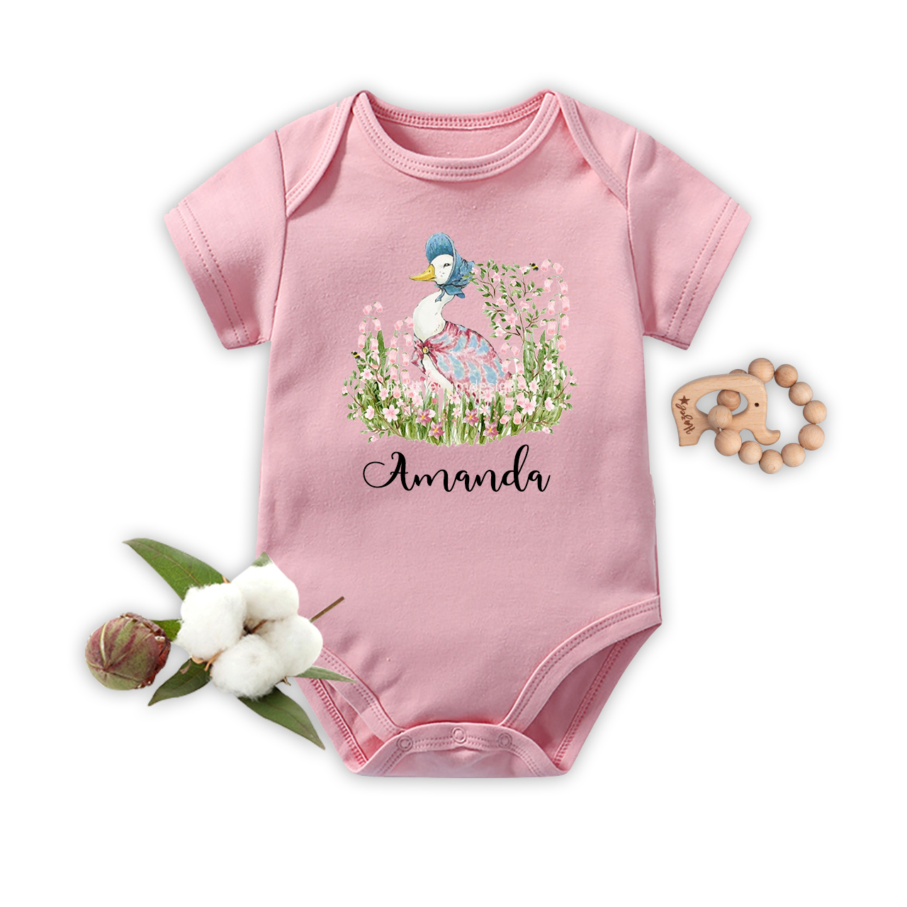Happy Easter Peter Rabbit Pink Floral Baby Bodysuit