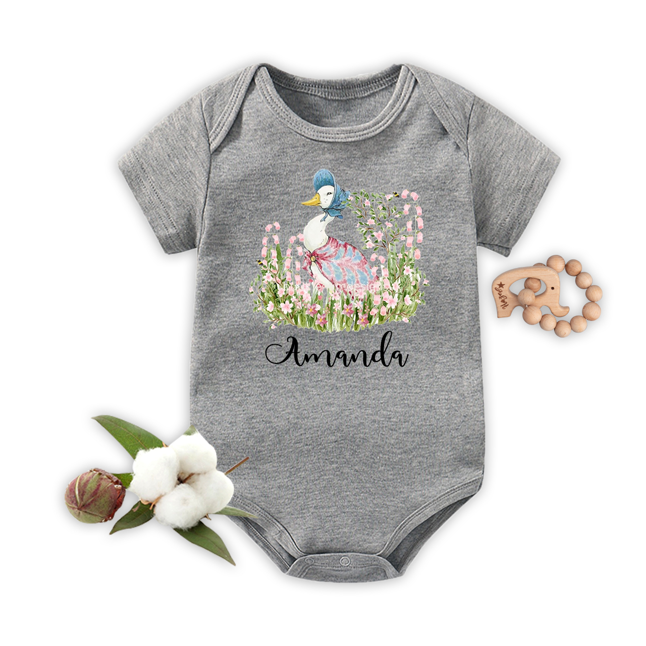 Happy Easter Peter Rabbit Pink Floral Baby Bodysuit