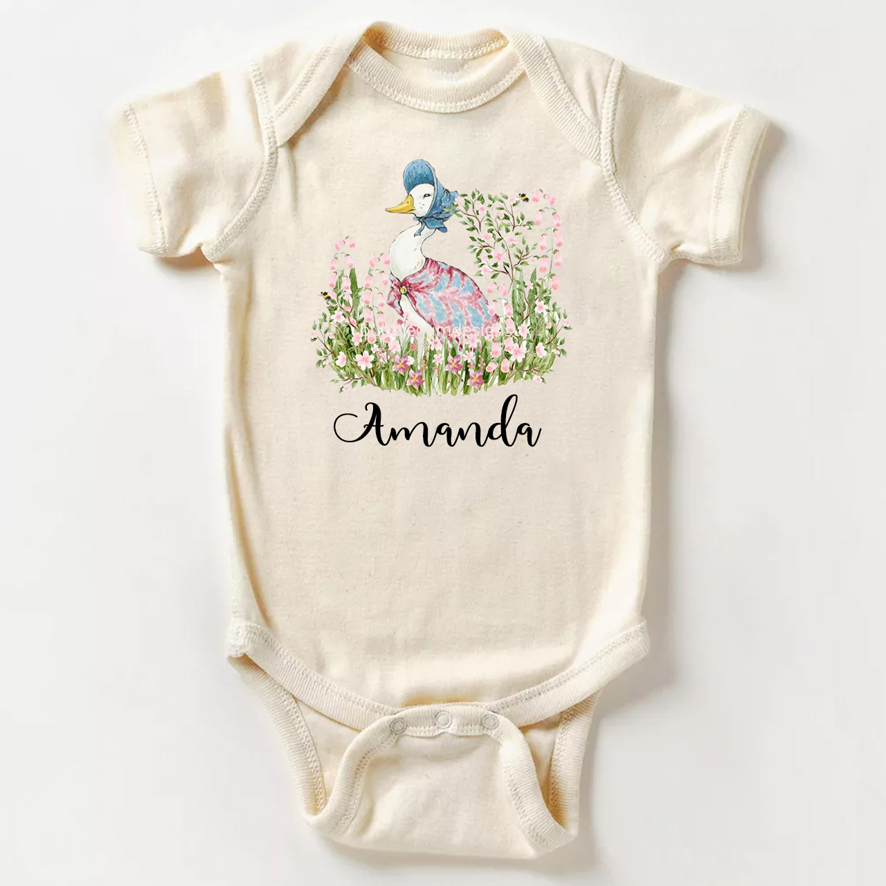 Happy Easter Peter Rabbit Pink Floral Baby Bodysuit