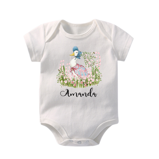 Happy Easter Peter Rabbit Pink Floral Baby Bodysuit