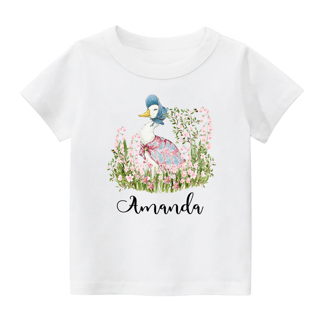 Happy Easter Peter Rabbit Pink Floral Kids T-Shirt